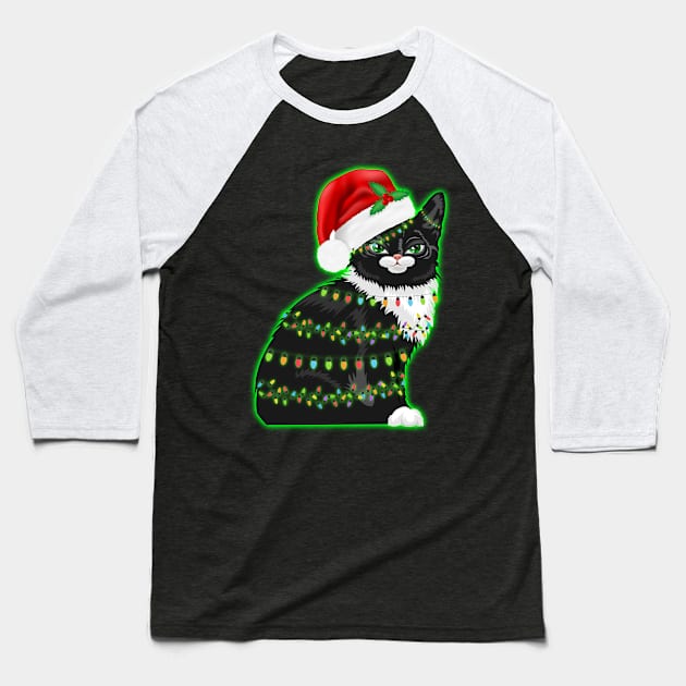 Black Cat christmas light funny cat lover christmas Baseball T-Shirt by ZenCloak